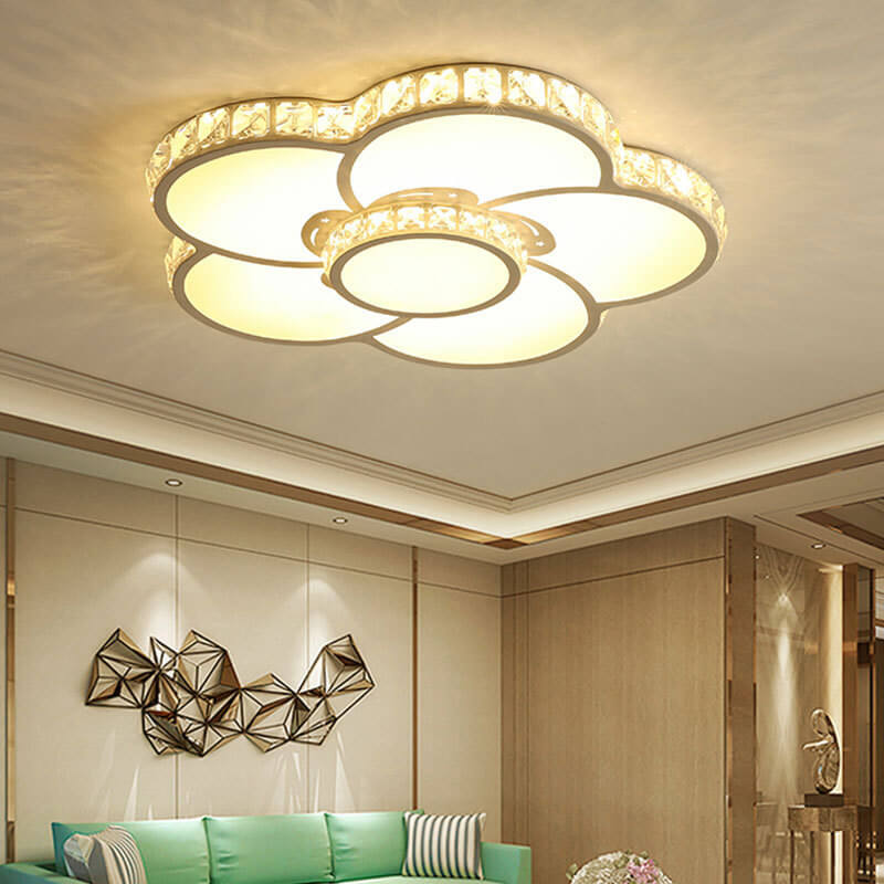 Modern Light Luxury Flowers Crystal LED Flush Mount Ceiling Light