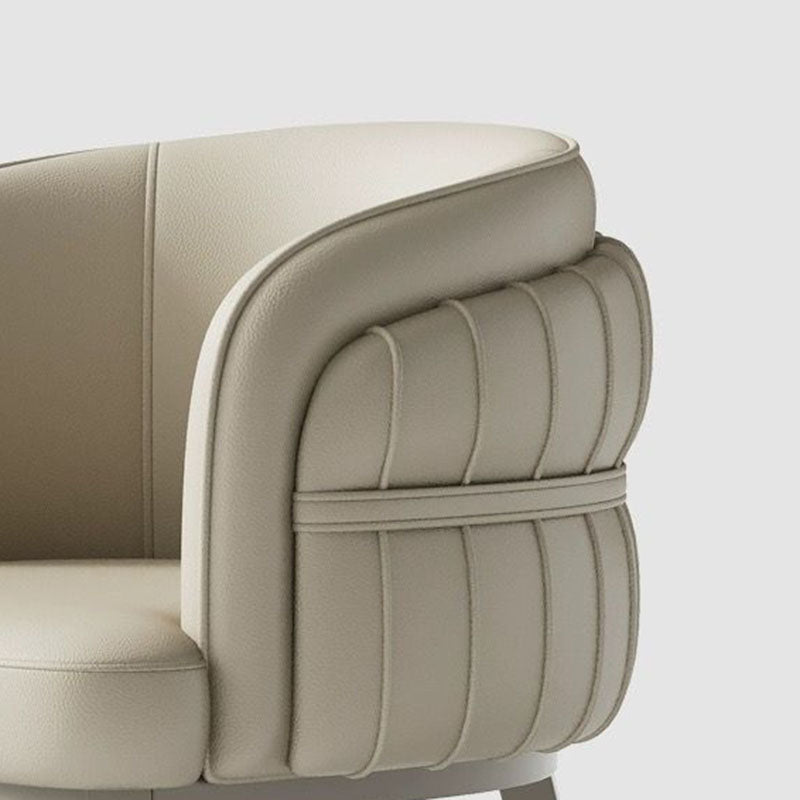 Modern Luxury Round Upholstered Faux Leather Carbon Steel Dining Chair Curved Backrest For Dining Room