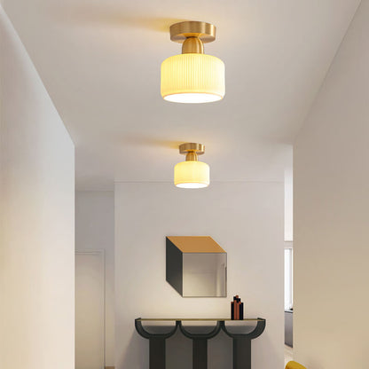 Modern Ceramic Round Jar Copper 1-Light Semi-Flush Mount Ceiling Light