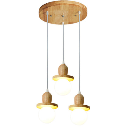 Traditional Japanese Wooden Linear Frame Globe Glass Shade 1/3/5-Light Island Light Chandelier For Living Room