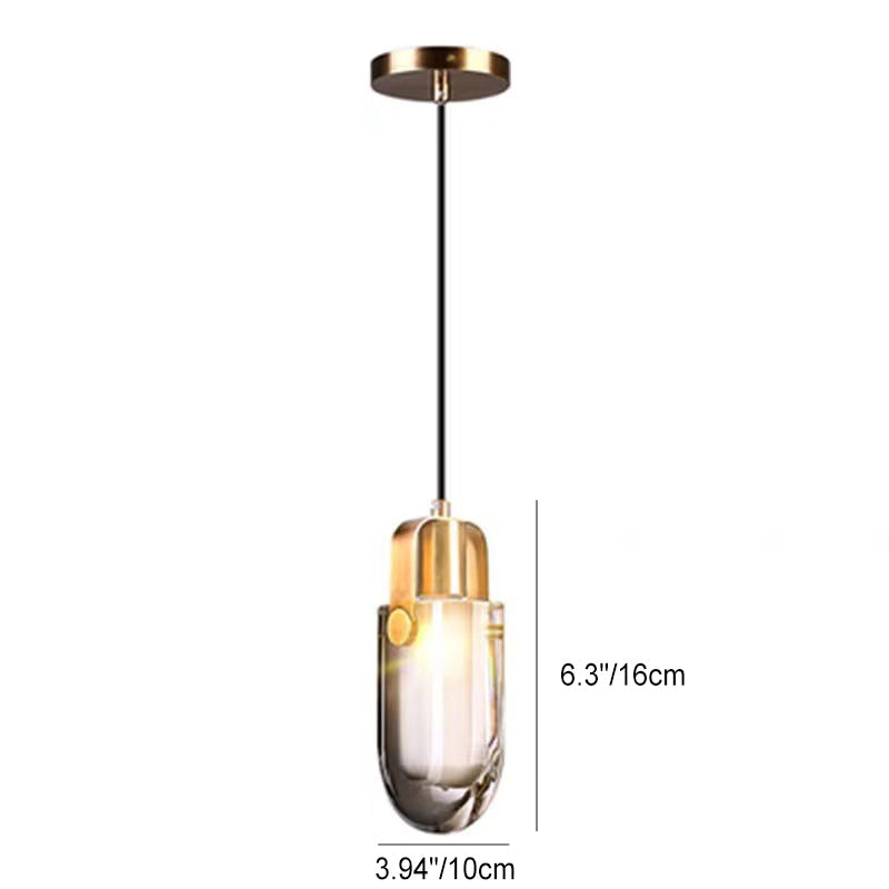 Modern Minimalist Half Round Copper Crystal LED Pendant Light For Bedroom