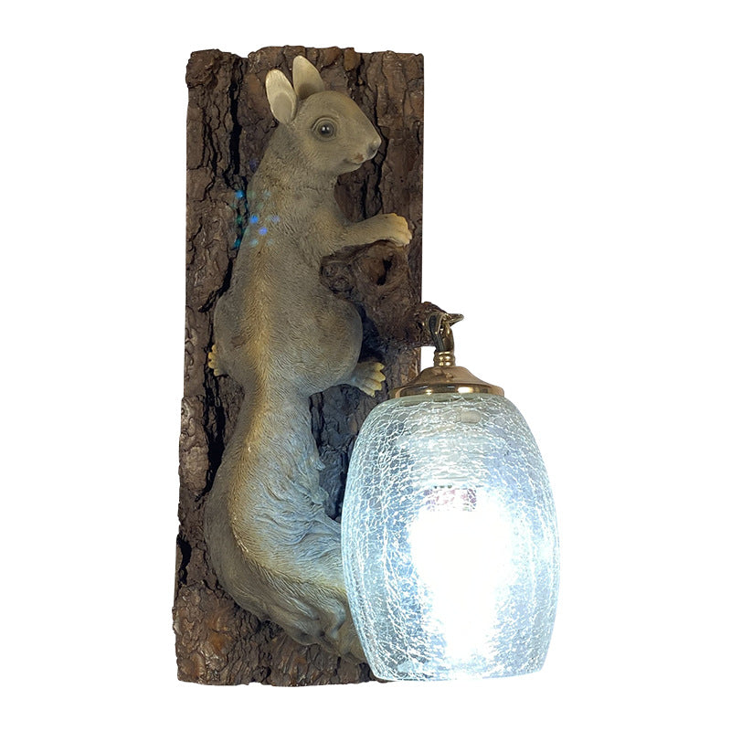Nordic Vintage Resin Squirrel Glass 1-Light Wall Sconce Lamp