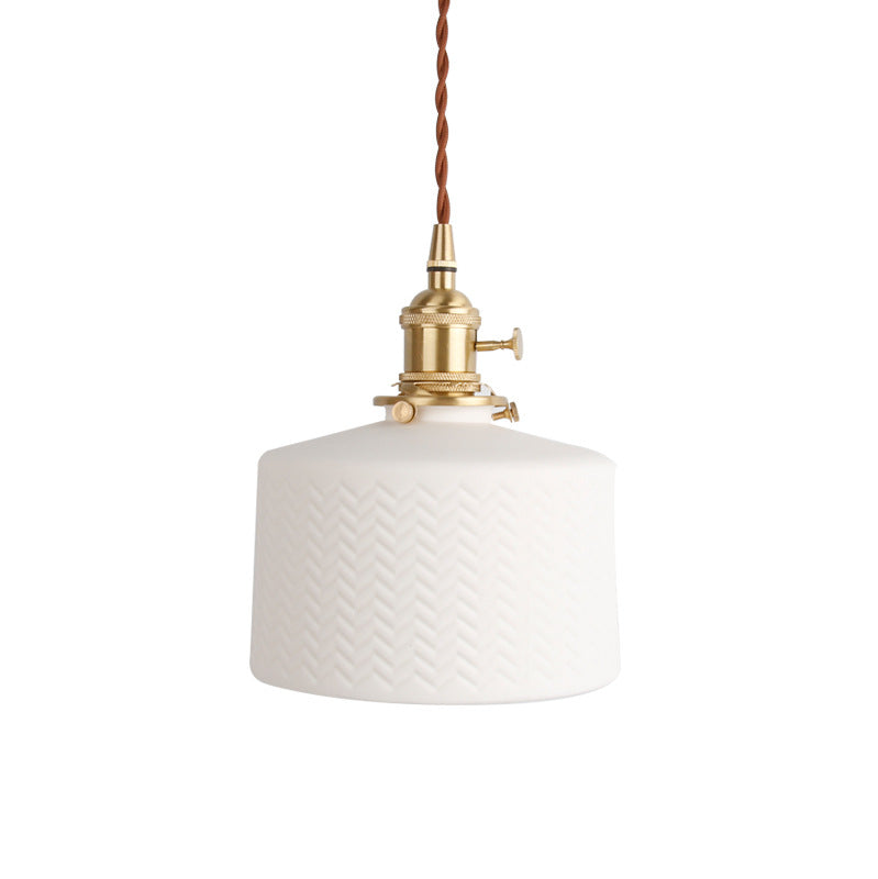 Japanese Minimalist Pure White Ceramic 1-Light Pendant Light