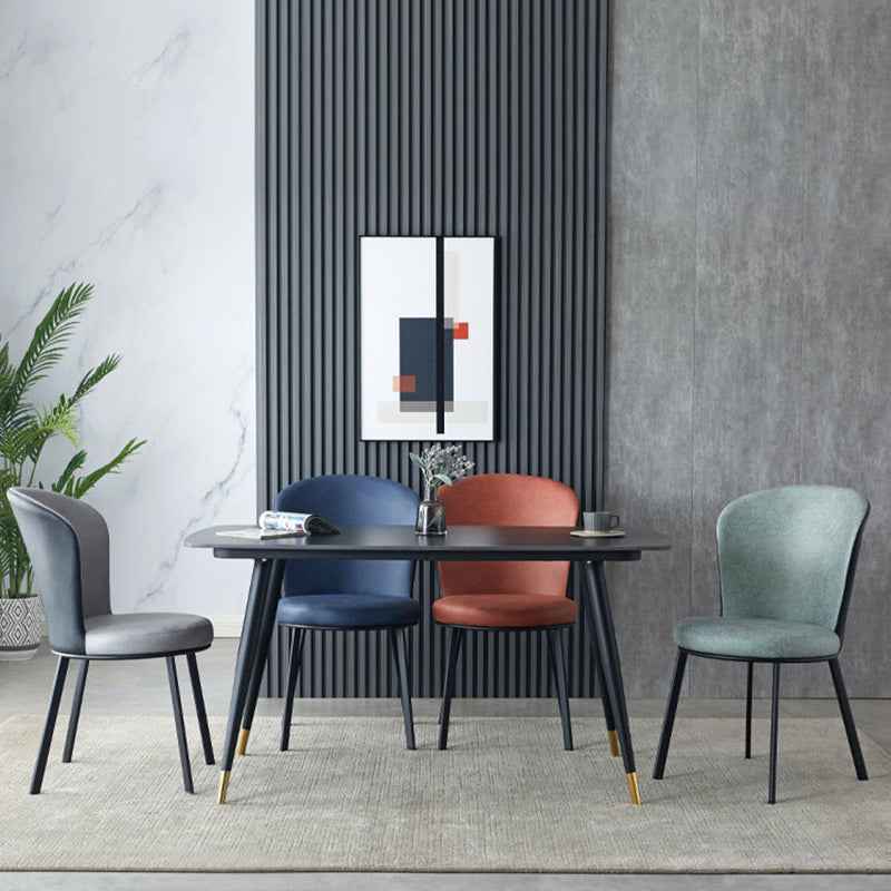 Contemporary Scandinavian Round Cushion Faux Leather Carbon Steel Dining Chair Backrest For Dining Room