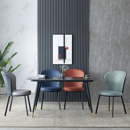 Contemporary Scandinavian Round Cushion Faux Leather Carbon Steel Dining Chair Backrest For Dining Room