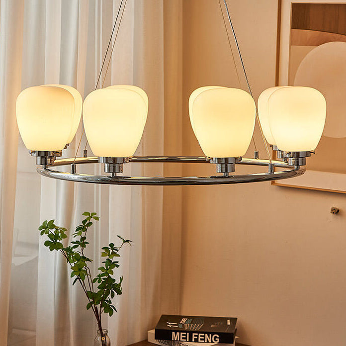 Nordic White Glass Magic Bean Circle Ring 1/3/5/8 Light Chandelier
