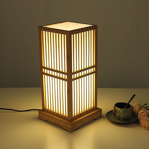 Japanese Minimalist Wooden Square Column 1-Light Table Lamp