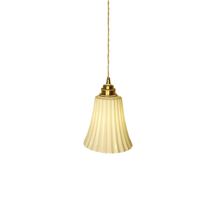 Contemporary Scandinavian Striped Ceramic Bell Shape 1-Light Pendant Light For Dining Room