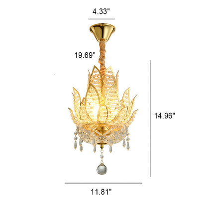 Chinese Style Lotus Zen Crystal 3-Light Chandeliers