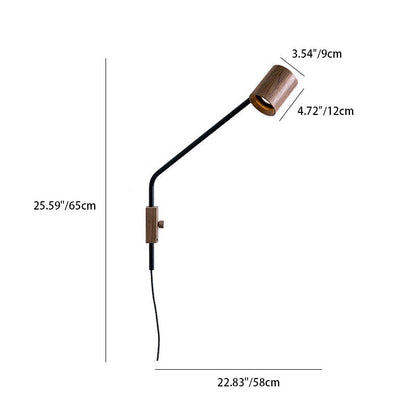 Contemporary Simplicity Wooden Cylinder Shade Iron 1-Light Wall Sconce Lamp For Bedroom