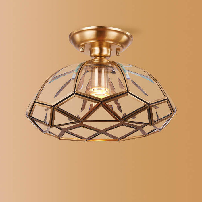 Modern Simple All-Copper Glass Flower-Shaped 1-Light Semi-Flush Mount Ceiling Light