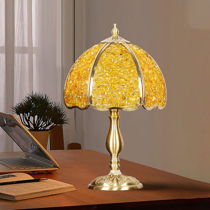 Contemporary Creative Colored Crystal Copper Flower 1-Light Table Lamp For Bedroom