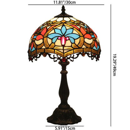 Traditional Tiffany Resin Zinc Alloy Glass Dome Bead 1-Light Table Lamp For Bedside