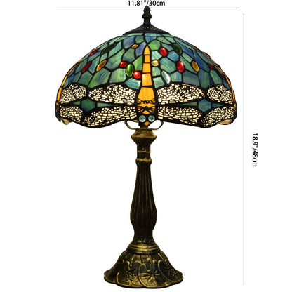 Traditional Tiffany Vintage Dragonfly Stained Glass 1-Light Table Lamp For Study