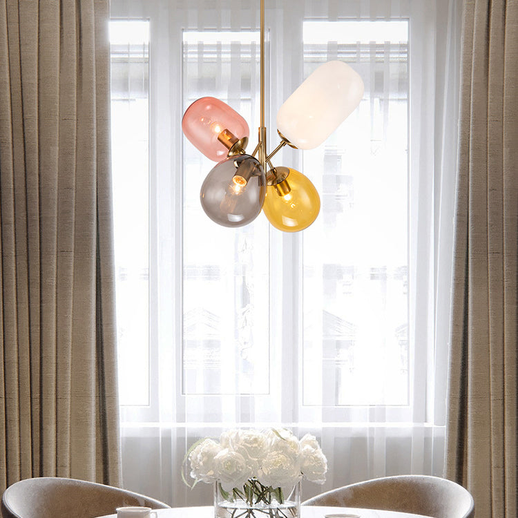 Contemporary Scandinavian Iron Copper Glass Balloon 4-Light Chandelier For Dining Room