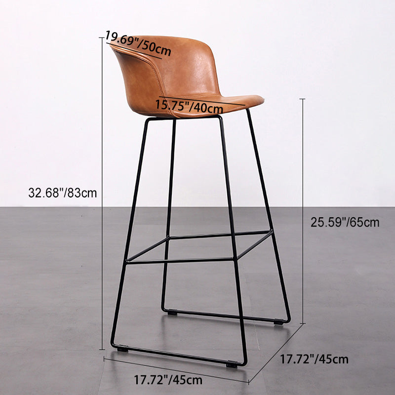 Contemporary Retro Square Saddle Leather Stainless Steel Bar Stool Backrest Footrest For Dining Room