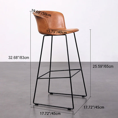 Contemporary Retro Square Saddle Leather Stainless Steel Bar Stool Backrest Footrest For Dining Room