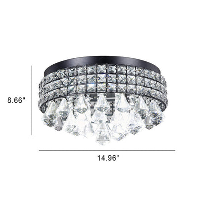 European Luxury Black Round Crystal 4-Light Flush Mount Ceiling Light