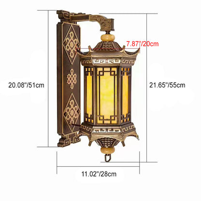 Traditional European Aluminum Octagonal Pavilion Imitation Marble Shade 1-Light Wall Sconce Lamp For Outdoor Patio
