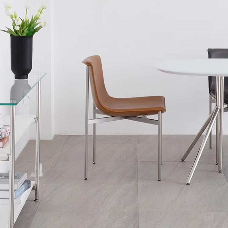 Modern Minimalist Square Cushion Microfiber Leather Stainless Steel High Resilience Sponge Dining Chair Backrest For Dining Room