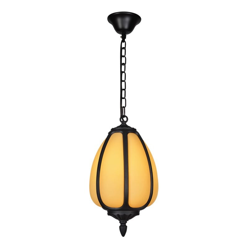 Traditional Chinese Waterproof Aluminum PC Dolomite Elliptical Pumpkin 1-Light Pendant Light For Ourdoor Patio