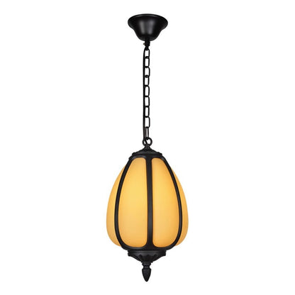 Traditional Chinese Waterproof Aluminum PC Dolomite Elliptical Pumpkin 1-Light Pendant Light For Ourdoor Patio
