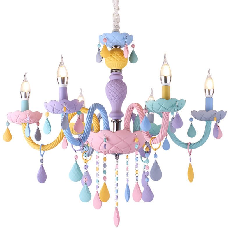 Modern Children's Princess Macaroon Candelabra Crystal Glass 5/6/8/10/12/15 Light Chandelier