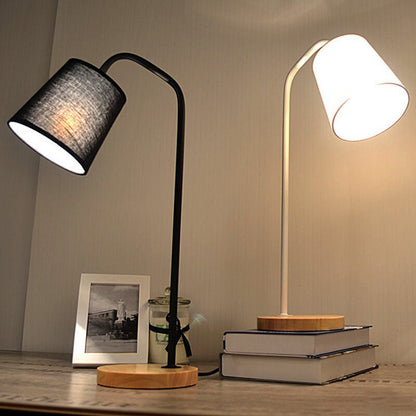 Simple Fabric Cone Shade Wood Base 1-Light Table Lamp