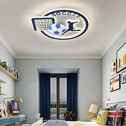 Contemporary Creative Kids Round Basketball Football Iron Acrylic LED Flush Mount Ceiling Light For Bedroom