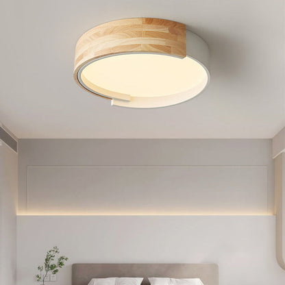 Nordic Creative Half Round Wooden Round LED Flush Mount Light