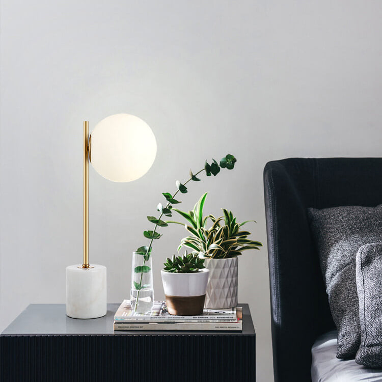 Nordic Minimalist Frosted Glass Ball Marble Base 1-Light Table Lamp