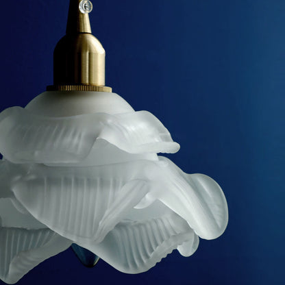 Modern Art Deco Brass Floral Glass Shade 1-Light Pendant Light For Bedroom