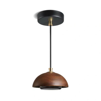 Nordic Minimalist Solid Wood Dome Glass Lampshade LED Pendant Light