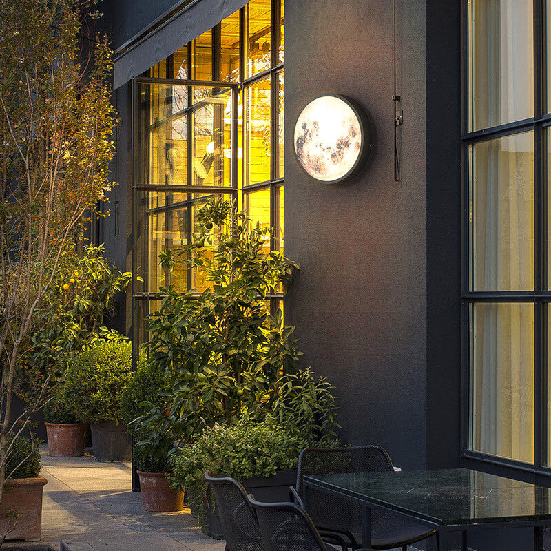 Modern Outdoor Moon Round Waterproof Wall Sconce Lamp