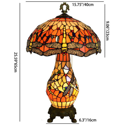 Traditional Tiffany Round Umbrella Shaped Aluminum Stained Glass 3-Light Table Lamp For Bedroom