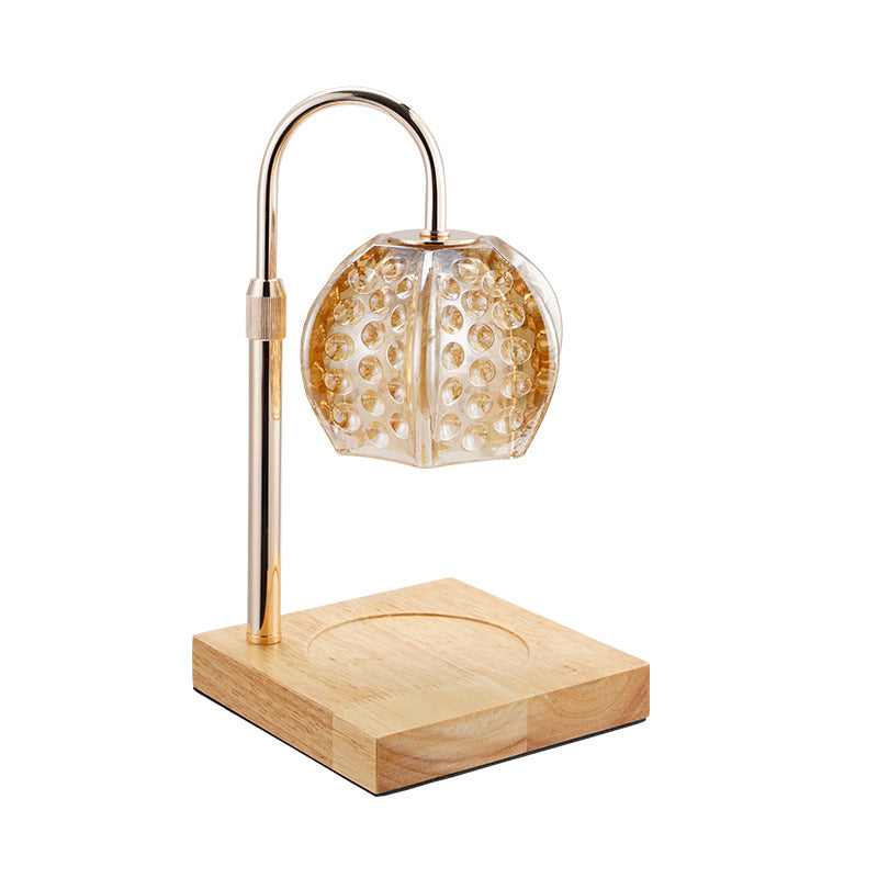 Modern Simplicity Wood Iron Glass Round Ball Square Base 1-Light Dimmable Melting Wax Table Lamp For Bedside