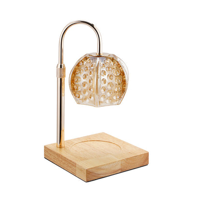 Modern Simplicity Wood Iron Glass Round Ball Square Base 1-Light Dimmable Melting Wax Table Lamp For Bedside