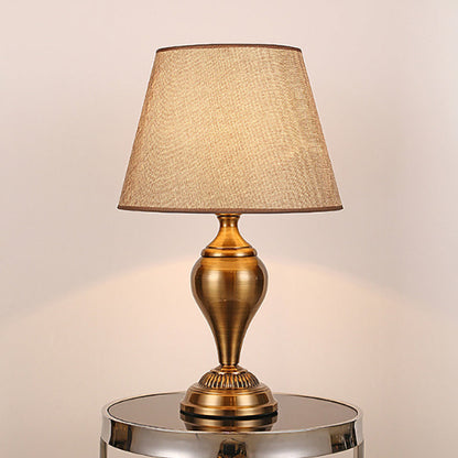 Modern Transitional Round Fabric Shade Hardware Base 1-Light Table Lamp For Bedroom