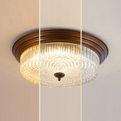 Contemporary Retro Metal Glass Round Ripple LED Flush Mount Ceiling Light For Living Room
