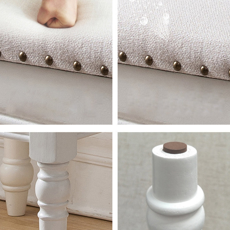 Contemporary Scandinavian Square Linen Faux Leather Solid Wood Vanity Stool Backless Armless For Bedroom