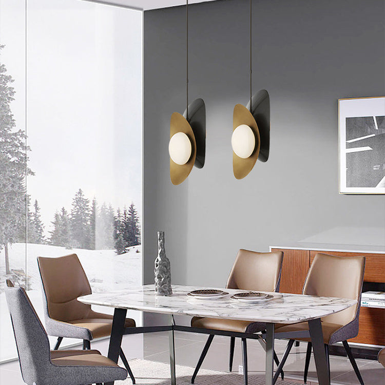 Contemporary Scandinavian Iron Glass Mock Ingot Ball 1-Light Pendant Light For Dining Room