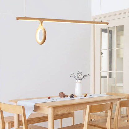 Modern Solid Wood Japanese Style Strip LED Chandelier