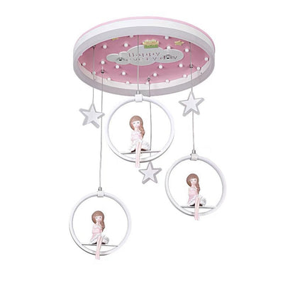 Modern Art Deco Round Astronaut Fairy Princess Acrylic Iron LED Flush Mount Ceiling Light For Bedroom