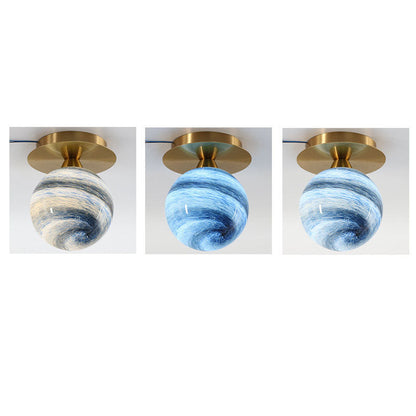 Modern Creative Planet Glass 1-Light Semi-Flush Mount Light