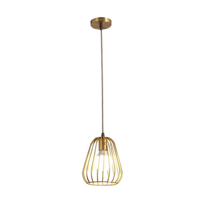 Modern Minimalist Brass Oval Cage 1-Light Pendant Light