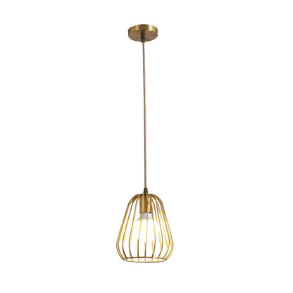 Modern Minimalist Brass Oval Cage 1-Light Pendant Light