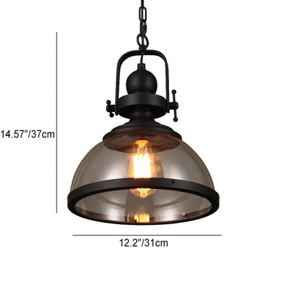 Contemporary Industrial Dome Iron Glass 1-Light Pendant Light For Living Room