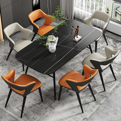 Contemporary Scandinavian Nappa leather Fabric Carbon Steel Sponge Square Wing Dining Chair Backrest Armrest For Dining Room