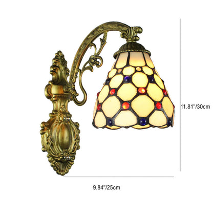 Traditional Tiffany Flower Cup Iron Stained Glass 1-Light Wall Sconce Lamp For Living Room