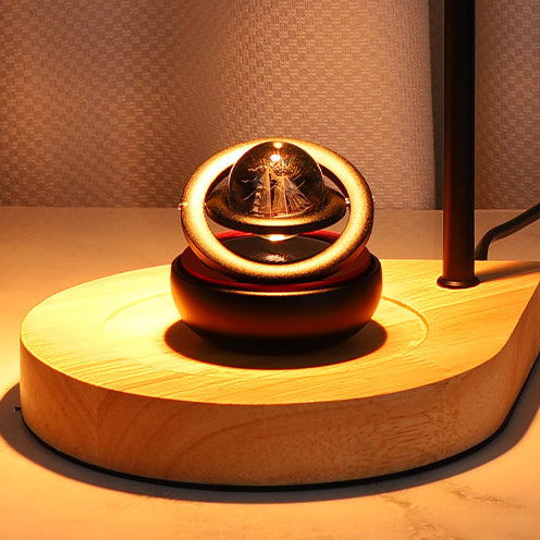 Modern Art Deco Flower Type Wooden Glass 1-Light Melting Wax Table Lamp For Bedroom